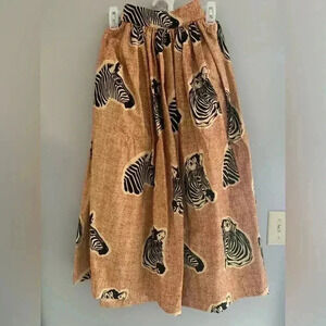 Woman’s Sika Anthropologie Zebra Print Canvas Maxi Zip Skirt with pockets size 4